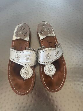 Jack Rogers Original Jacks Platinum Leather Slide Sandals - Women sz 8